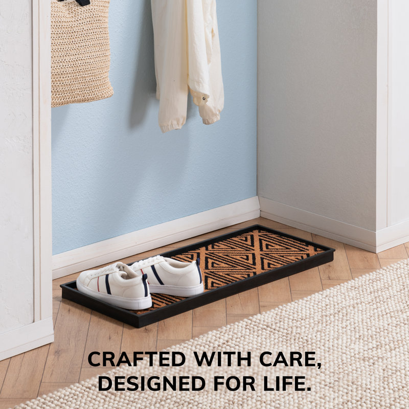 Eco-Friendly 14" x 34" Tan and Black Tribal Heavy-Duty Rubber Boot Tray with Raised Edge for Muddy Shoes, Garden Tools & Pet Supplies — Indoor/Outdoor
