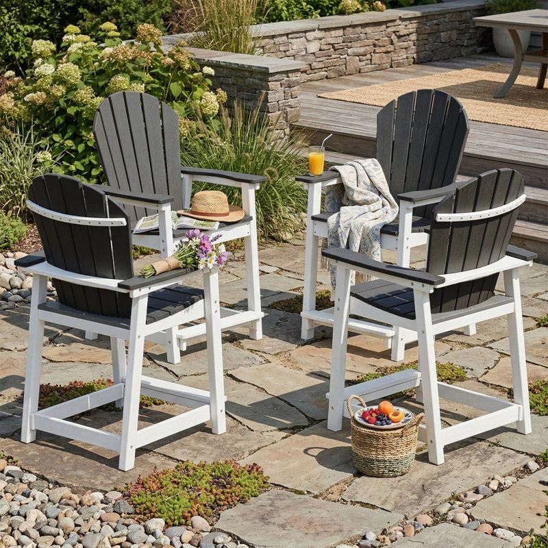 Hdpe Outdoor Adirondack Bar Chair, Gray/White