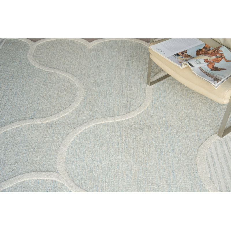 Shell Hand Tufted New Zealand Wool Blue/Ivory Area Rug, 10'X14'