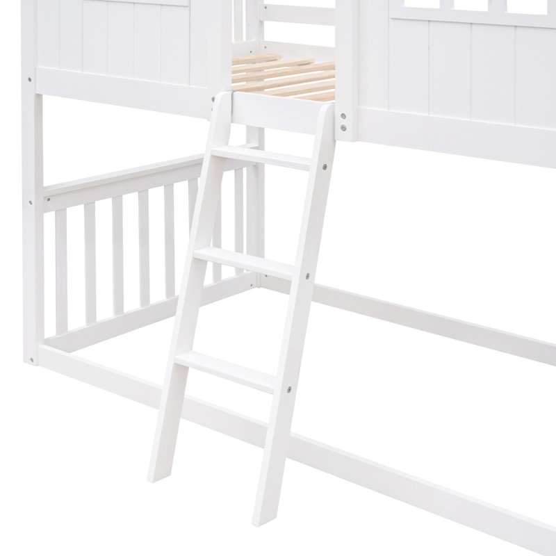 Lit superposé simple au-dessus de simple avec échelle, lit en bois blanc (OLD SKU: LT000184AAK), Blanc