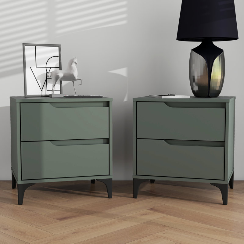 Norcross 20" 2 Drawer Nightstand, Green