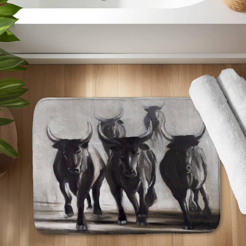 Running fierce bulls Bath Mat with Non-Slip Backing - Quick Dry Memory Foam Bathroom Rug - Absorbent - Modern Plush Spa-Style - Machine Washable