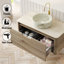 Meuble-lavabo mural en contreplaqué pré-assemblé avec plateau en pierre frittée, tiroir et lavabo rond en céramique, couleur grain de bois chêne blanc-780406607