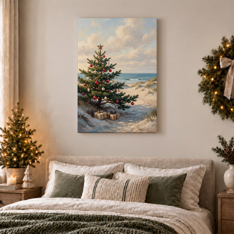 Décoration murale sur toile décorée, arbre sur une plage de sable, 24"H x 18"W