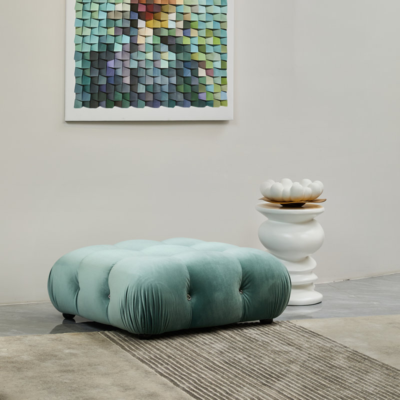 Repose-pieds Damion, Velours bleu Tiffany