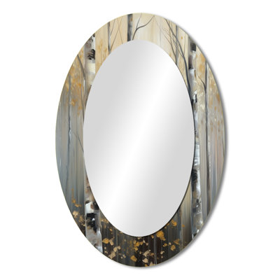 Birch Tree Dense Forest IV - Landscapes Oval Decorative Mirror On Metal