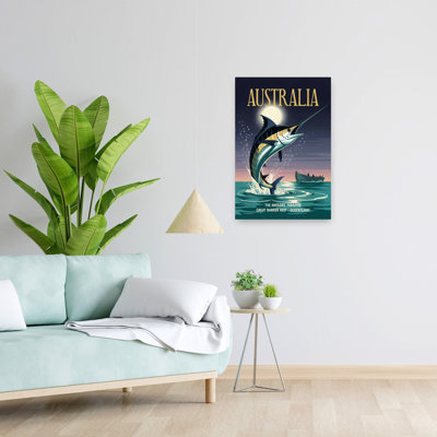 Leaping Marlin Australia Night 1 Piece Wrapped Canvas Wall Art