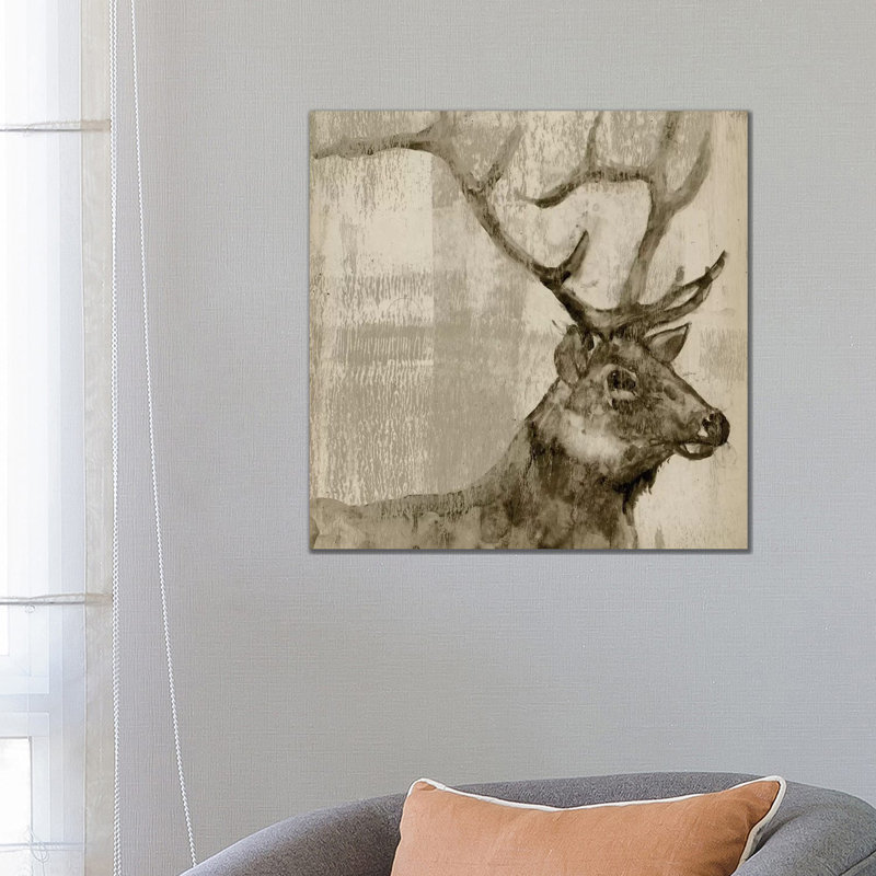 Sepia Elk by Jennifer Goldberger - Wrapped Canvas Painting, 66.04 cm H x 66.04 cm W x 3.175 cm D