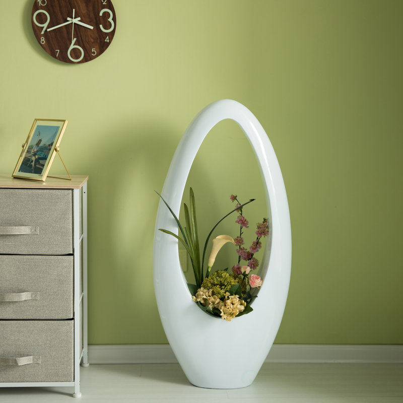 Support à fleurs moderne et décoratif pour centre de table en forme de vase ovale blanc pour salon, vestibule ou salle à manger, 40 po