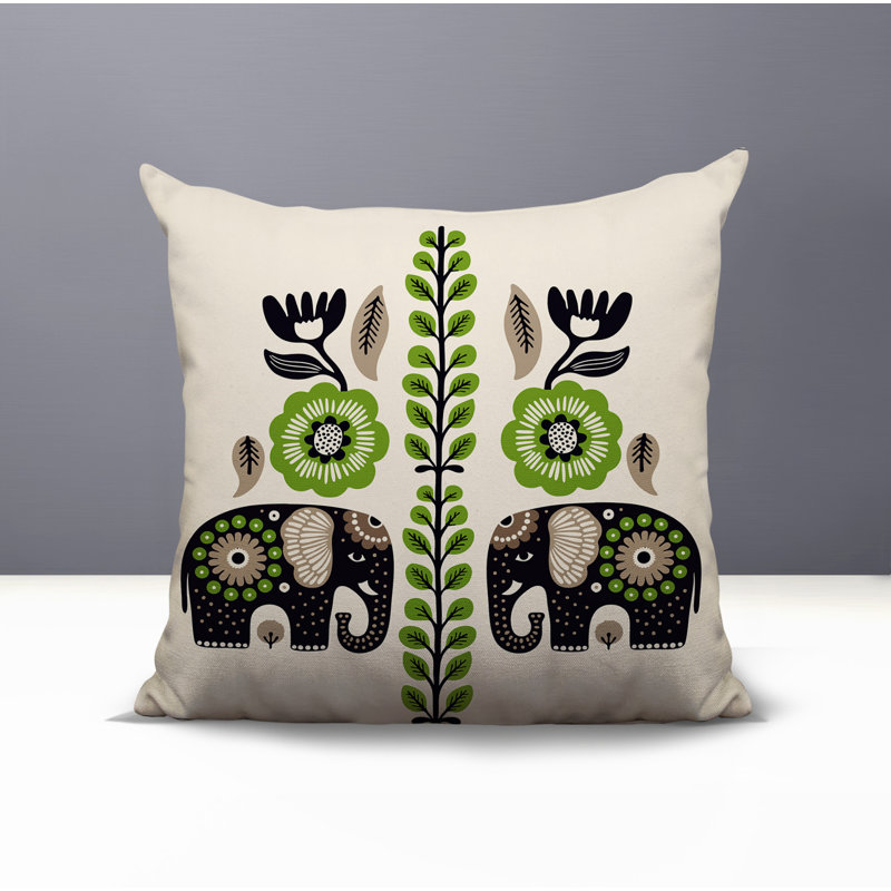 Oreiller carré réversible intérieur / extérieur Jadi Elephant, Carré 17 po, Chartreuse