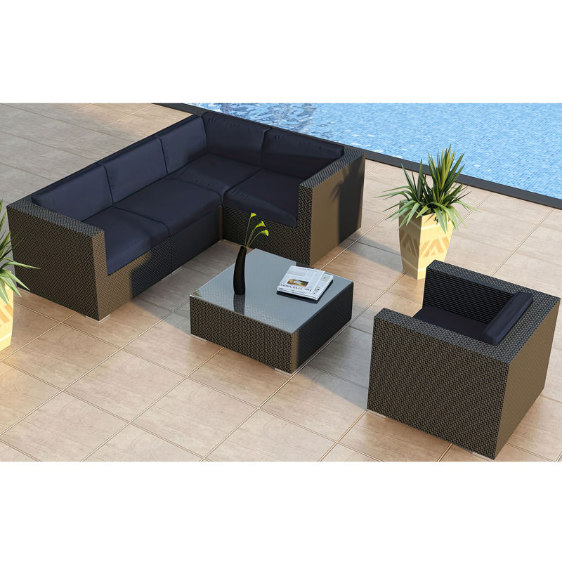 Urbana Outdoor 5 - Piece Conversation Set, Coffee Bean, Spectrum Indigo Sunbrella®