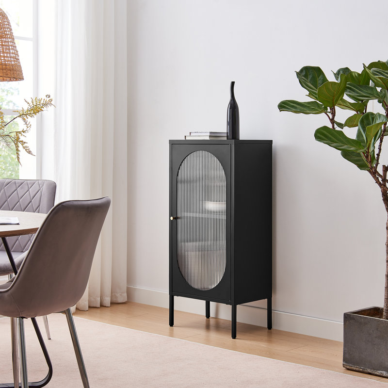Natela Metal & Glass Cabinet Sideboard with Single Door - Modern Deco Style
