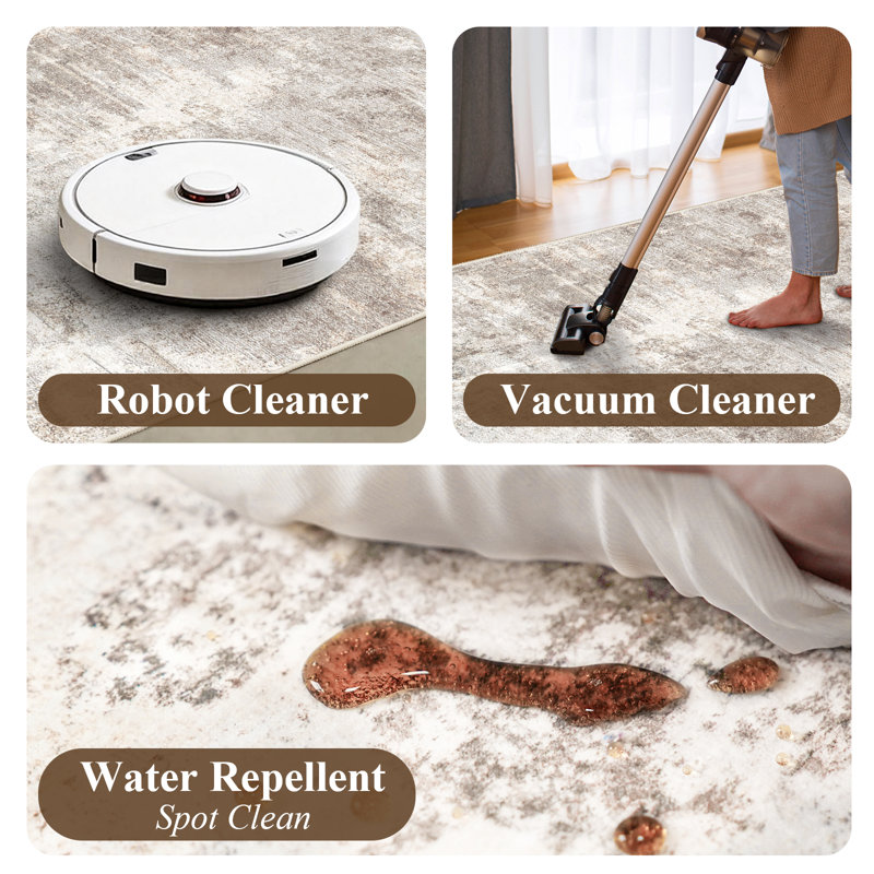 Washable Abstract Area Rug - Rugs for Living Room Large Non Slip Indoor Entryway Rubber Backing Carpet Bedroom Kitchen Distressed Stain Resistant Floor Decor Mat Machine Washable Brown