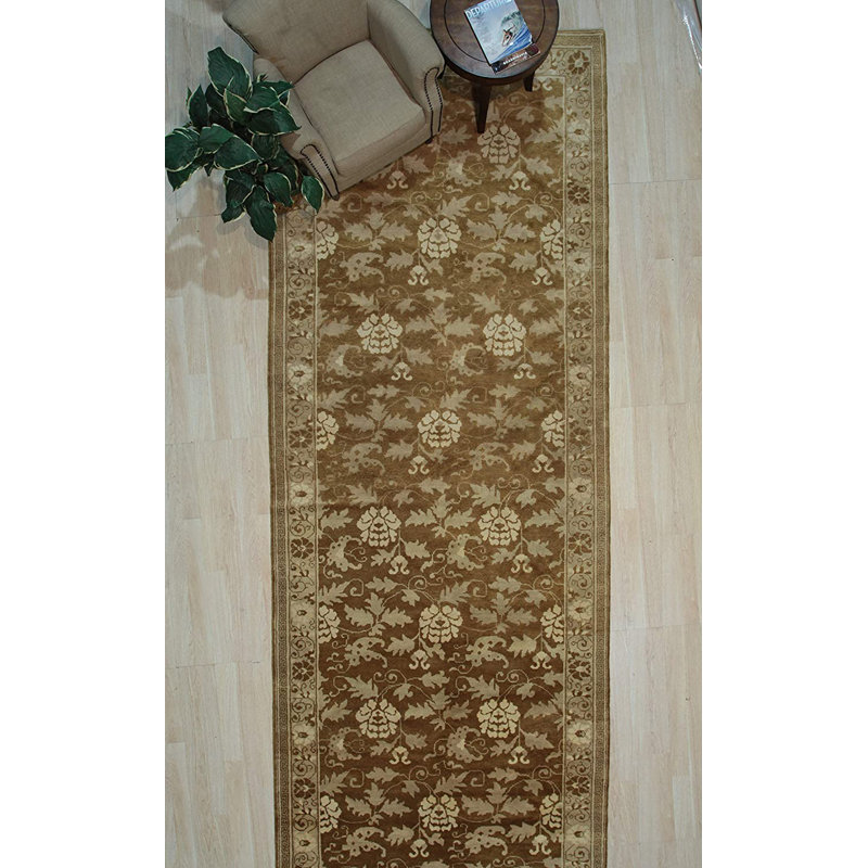 Tapis transitionnel charmant en laine noué à la main beige
