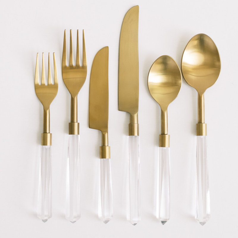 Borrowed BLU Prism Stainless Steel Flatware Set, Clear/Brushed Gold