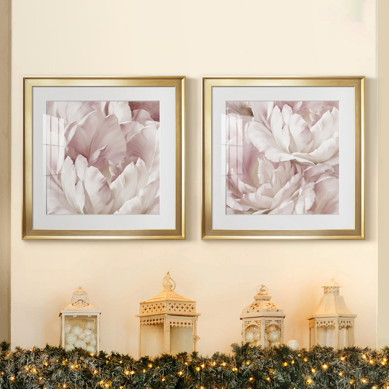 Intime Blush III - ensemble de 2 reproductions d'art, Impression encadrée avec passe-partout, H 17,5 po x l 35 po, Gold