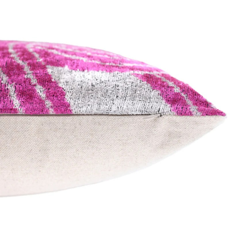 Handmade Silver & Pink Fuchsia Velvet Lumbar Pillow 16X24 – Modern Abstract Designer Cushion