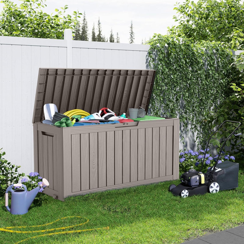 75 Gallon Resin Deck Box, Lockable Patio Outdoor Storage Box For Patio Garden-Gray, Gray