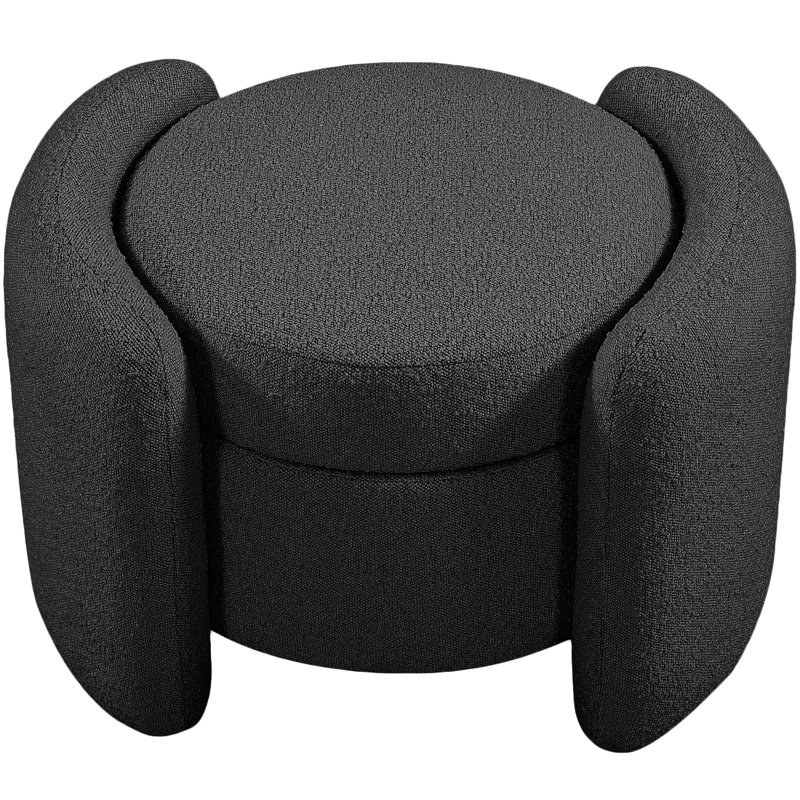 Horizon 29'' Wide Round Storage Ottoman with Storage, Black Boucle Fabric