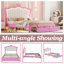 Lit double, cadre de lit tapissier de style princesse, tête de lit couronne avec éclairage DEL et tiroirs de rangement réglables, aucun matelas à ressorts requis-633978468