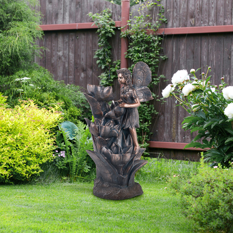 27.76"H Resin LED Fountain With Angel Statue