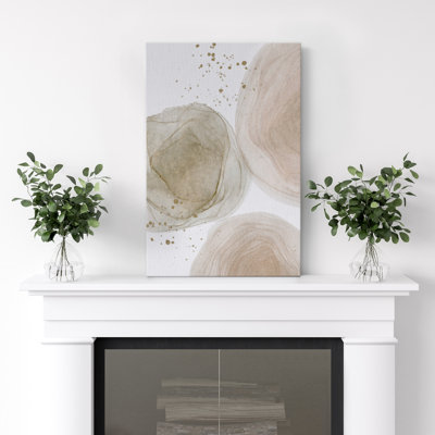 Impression sur toile, anneaux neutres abstraits avec taches dorées - décor abstrait moderne pour bureau ou vestibule