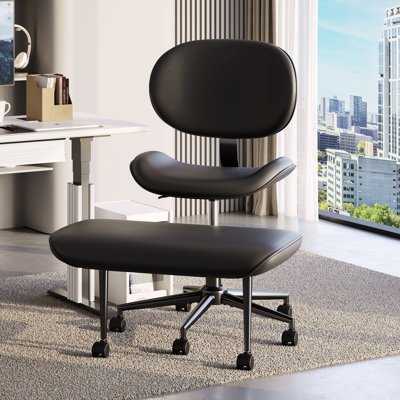 Olamide Ergonomic Cross-Legged Swivel Chair, Adjustable PU Leather Meditation Chair with Back Support, Office/Home Chair