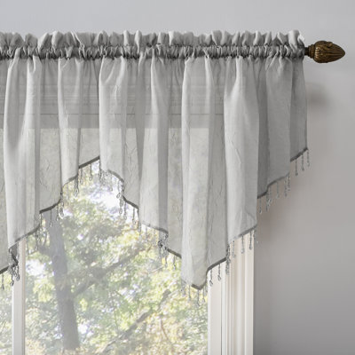 Mardis Beaded Tassels Crushed Sheer Voile Ascot Window Valance