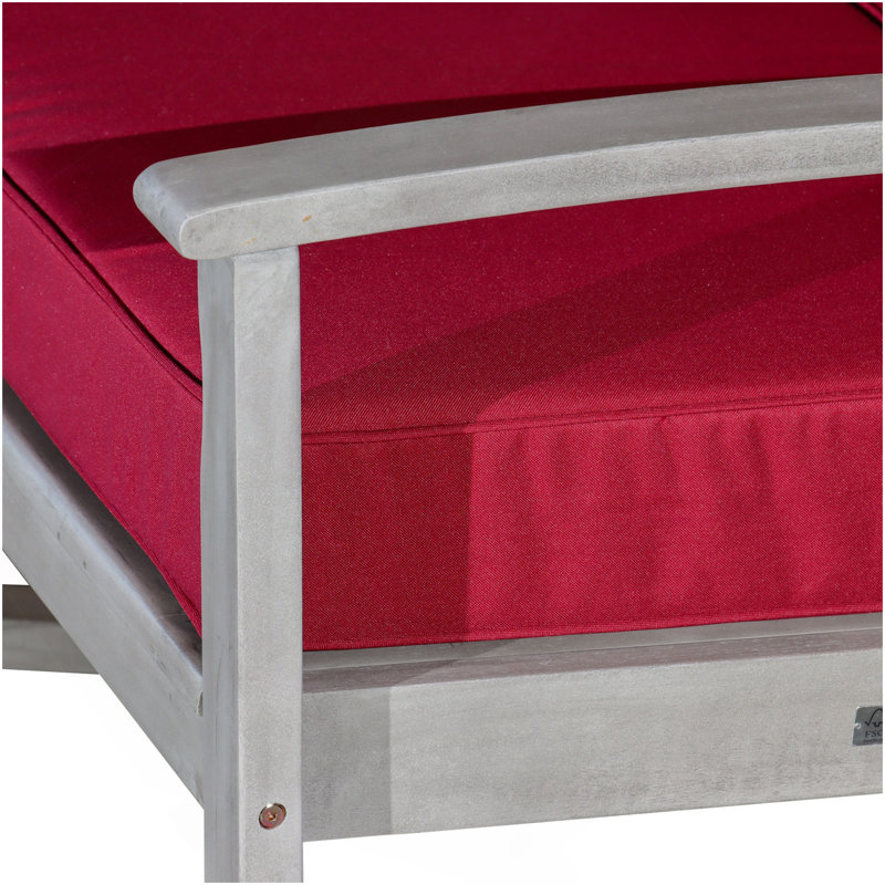 Chaise berçante en eucalyptus avec coussins, finition gris argenté, coussins bourgogne, Argent argent