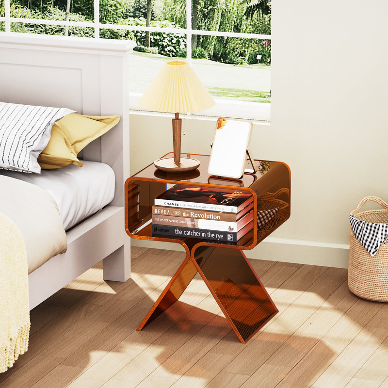 Betzabet Acrylic Side Table, Bedside Table Nightstand, Dark Brown