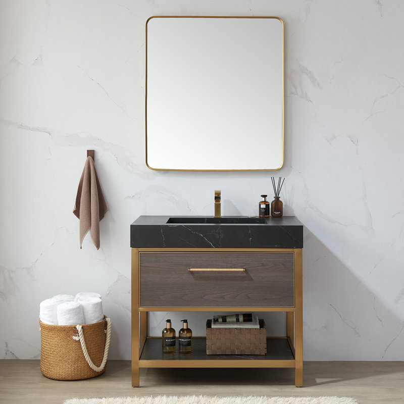 Markhai Aluminium Rectangle Mirror, Brushed Gold, 36'' x 32''