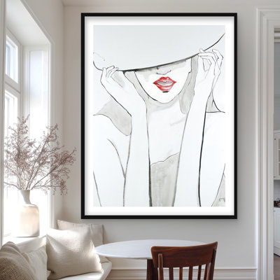 «Woman with Big Hat» - Reproduction matte encadrée pour décor de salle de bain