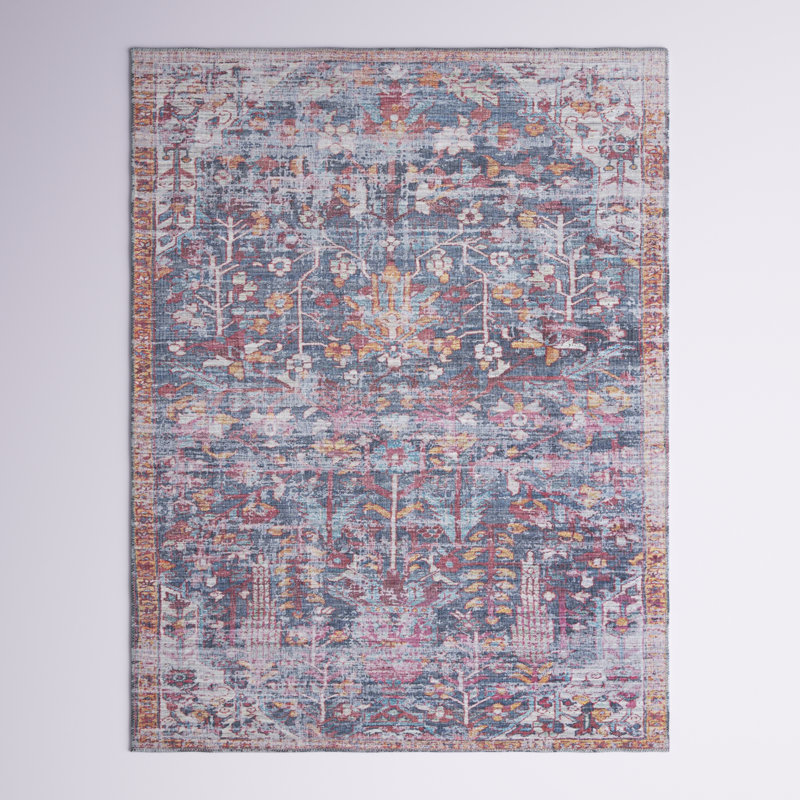 Tapis floral rouge / bleu Hafner, Rectangle 9 pi 2 po x 12 pi