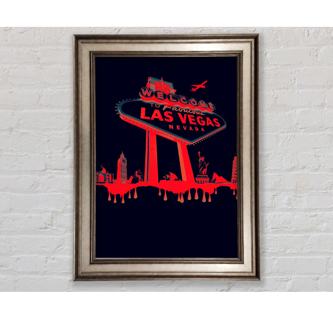 Gerahmtes Leinwandbild Las Vegas Sign Red Black Framed Print