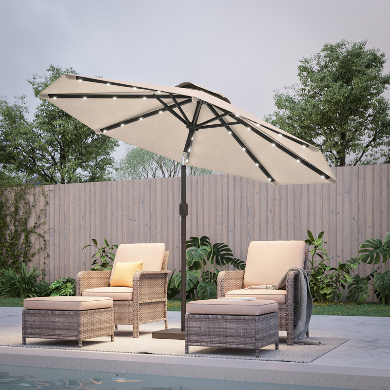 Parasol de marché 9 pi avec lumières DEL, cadre de table résistant aux intempéries, Beige