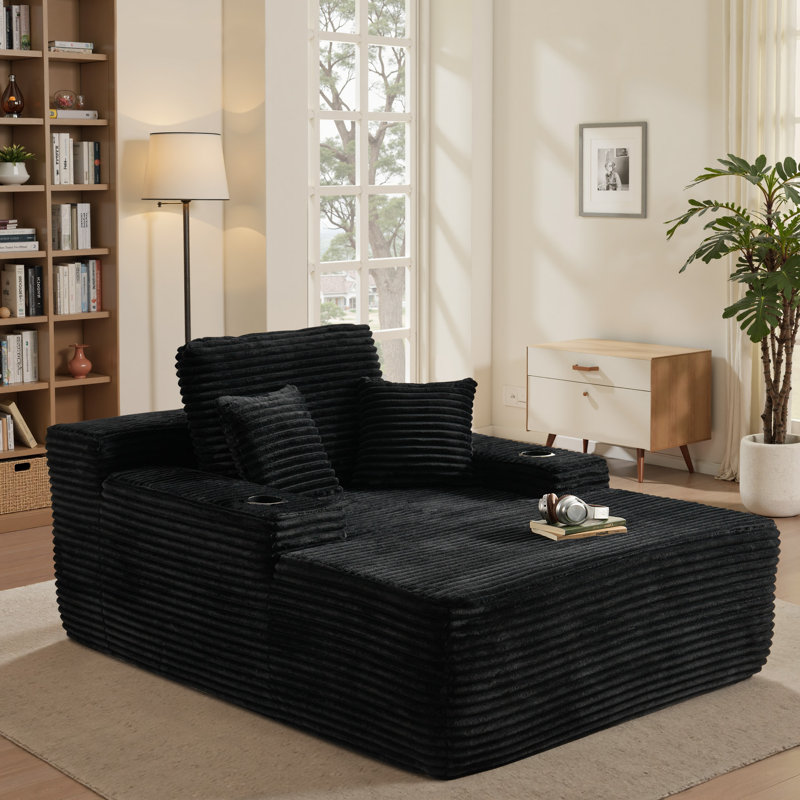 Méridienne 66,92 po Cloud-Like Sleeper - Revêtement en velours côtelé inspiré de la fourrure avec porte-gobelets, aucun assemblage requis