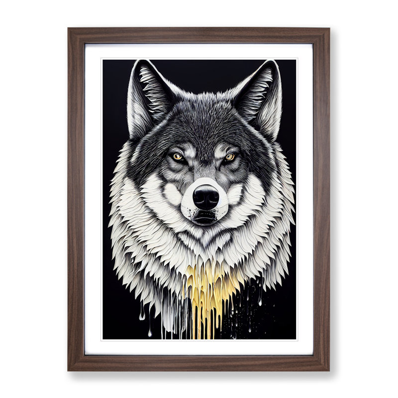 Splashed Wolf No.1 - Wall Art, 46cm H x 34cm W x 2cm D, Walnut Framed