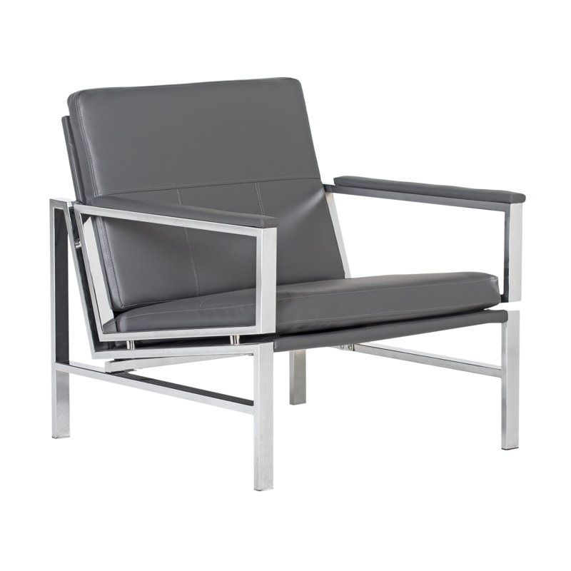 Fauteuil de 29,75 po de largeur Varnado, Similicuir gris fumée, Chrome
