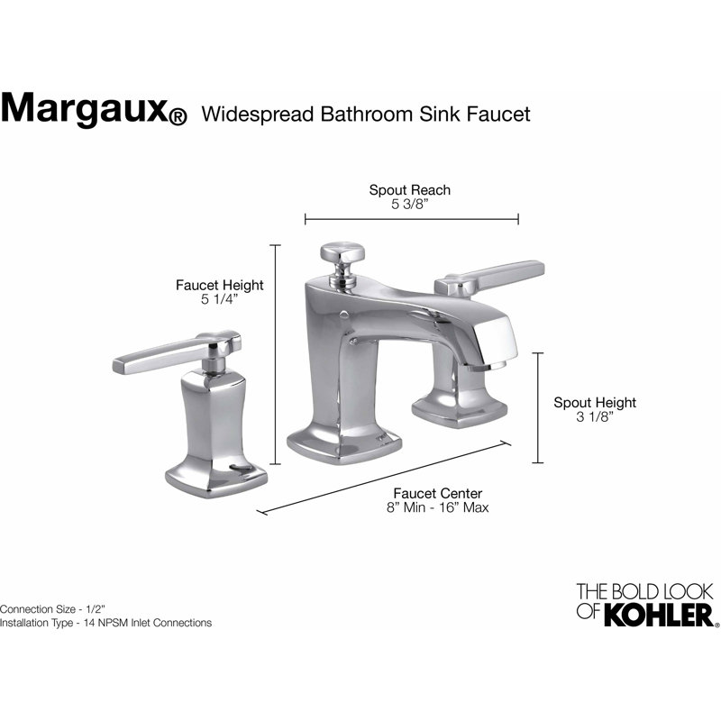 Margaux Widespread Bathroom Faucet with Drain Assembly, Chrome poli