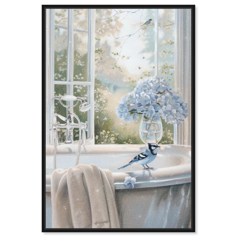 «Bluebird Bathroom Canvas Glam Bathroom Art» par Art Remedy, Cadre noir, H 31 po x l 21 po