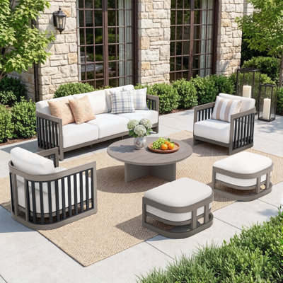 Ensemble de conversation en aluminium pour 5 personnes avec coussins et repose-pieds Sereno Patio