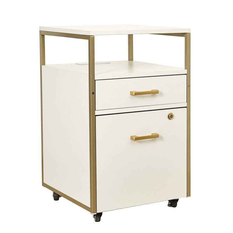 15.75 " Wide 2 Vertical Filing Cabinet, White/Gold