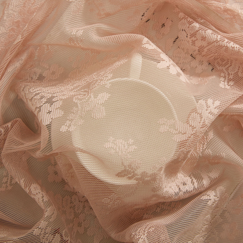 Stefani Floral Rod Pocket Lace Semi Sheer Voile Short Cafe Tiers for Small Windows - Set of 2, Blush Pink, 24" L x 28" W