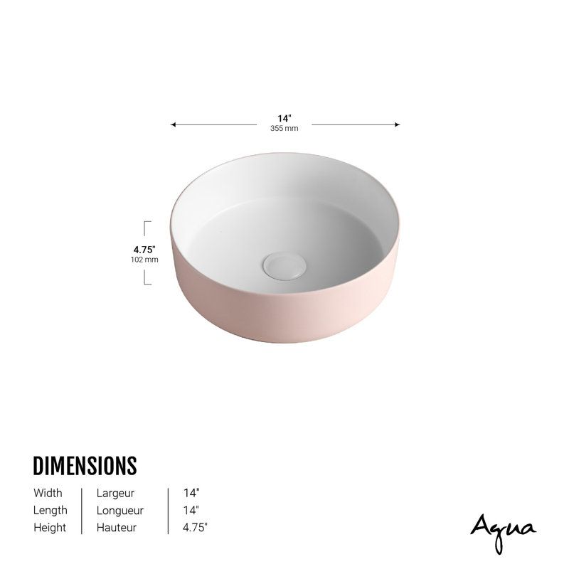 Lavabo de salle de bain vasque circulaire en céramique AGUA Canada Frido, Rose / blanc
