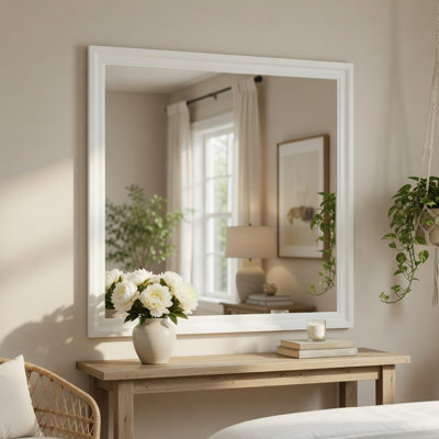 Miroir de coiffeuse Teich, cadre en bois blanc moderne et glamour, 39 x 39