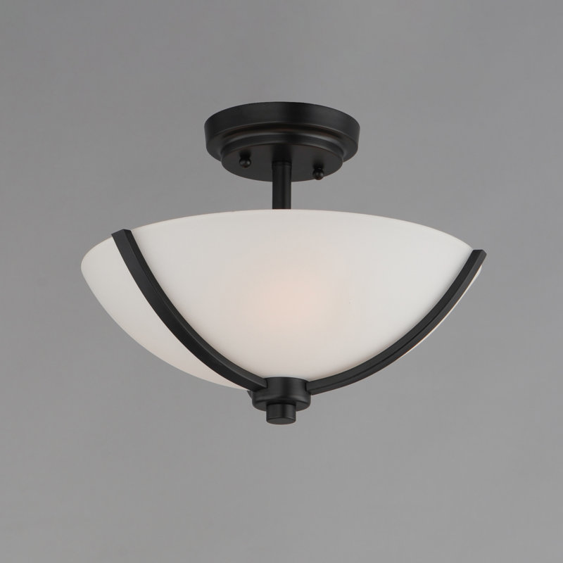Black and Opal White Glass 3-Light Semi-Flush Mount Ceiling Fixture