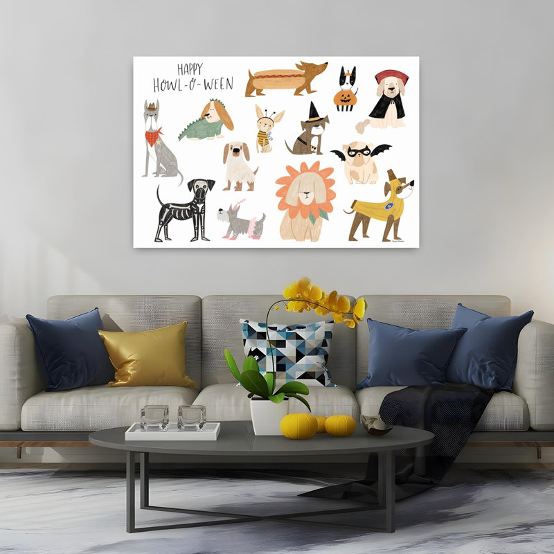 «Happy Howl-O-Ween», art mural abstrait fantaisiste et amusant, 40" H x 60" W
