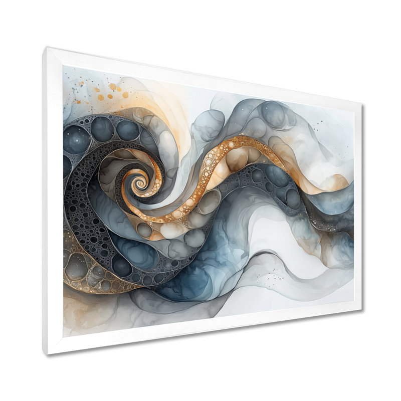 Weisberg Vortex liquide noir et blanc abstrait I - réalisme abstrait grand art mural, H 30 po x l 40 po, Blanc