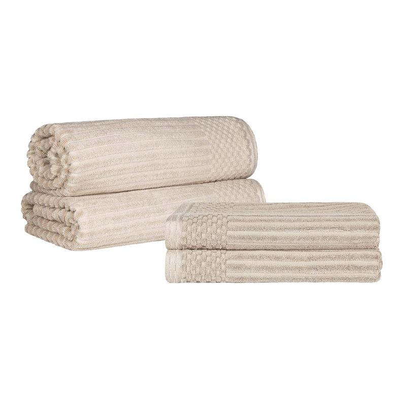 Ribbed Cotton Absorbent Heavy Weight 2 Pc Bath Sheet and 2 Pc Bath Towel Set, Ivory