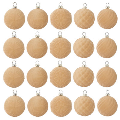 25 boules de Noël floquées, 6 cm (2,36 po), texture velours marron, décorations pour sapin de Noël avec ficelles de suspension